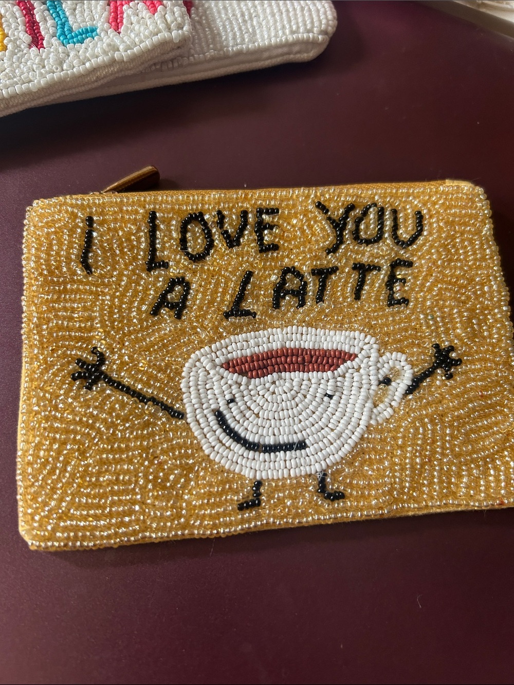 Beaded Coin Purse I LOVE YOU A LATTE New